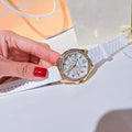 Michael Kors Mini Pilot Quartz Silver Dial White Silicone Strap Watch For Women - MK7372