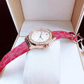 Michael Kors Lennox Three Hand Silver Dial Red Leather Strap Watch For Women - MK7308