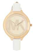 Michael Kors Slim Runway Quartz Gold Dial White Leather Strap Watch For Women - MK2389