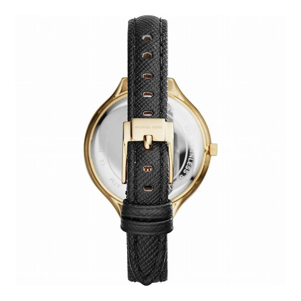 Michael Kors Slim Runway Quartz Gold Dial Black Leather Strap Watch For Women - MK2392