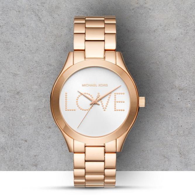 Michael Kors Slim Runway White Dial Rose Gold Steel Strap Watch For Women - MK3804