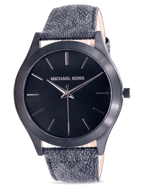 Michael Kors Slim Runway Black Dial Black Leather Strap Watch For Men - MK8908