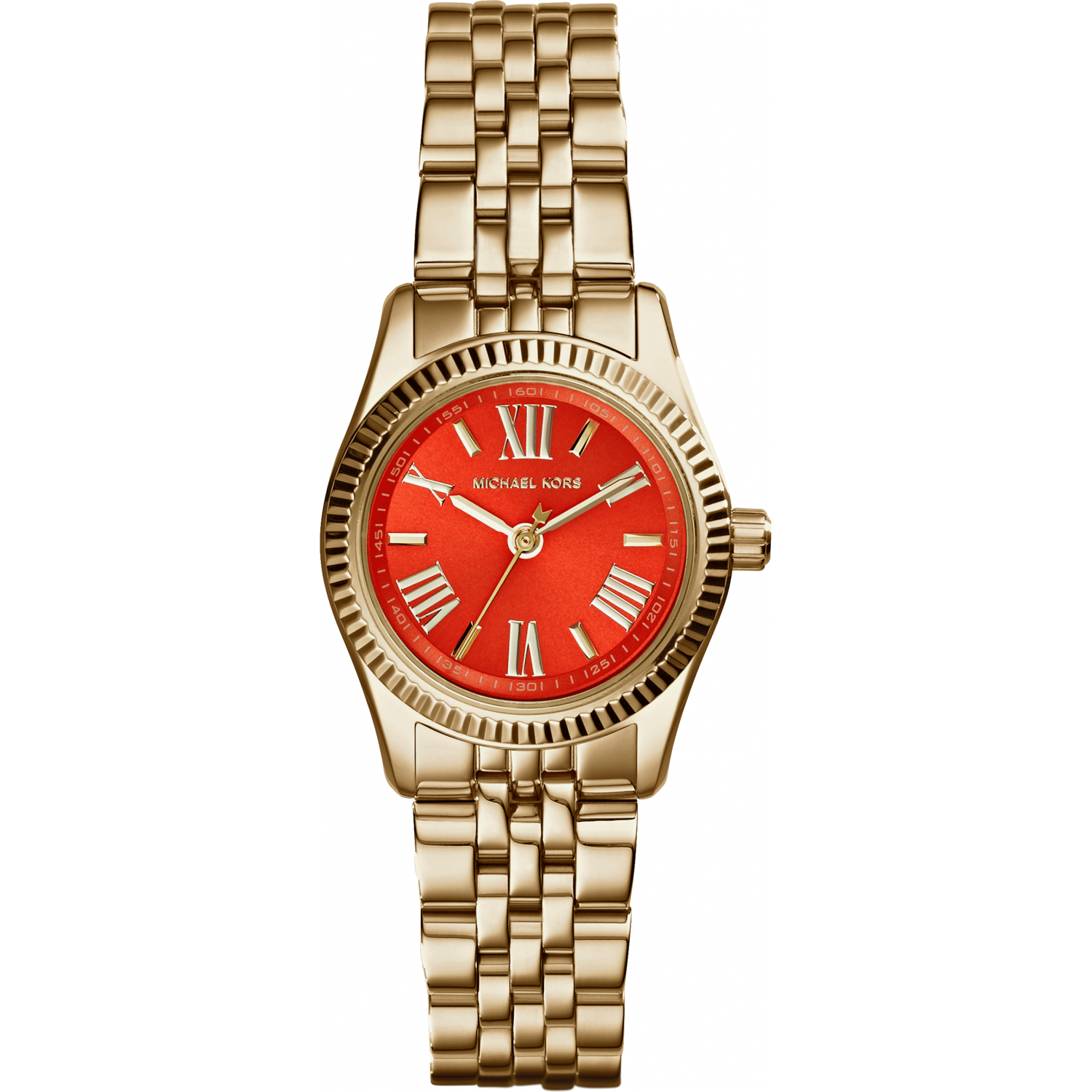 Michael Kors Lexington Quartz Orange Dial Gold Steel Strap Watch For Women - MK3284