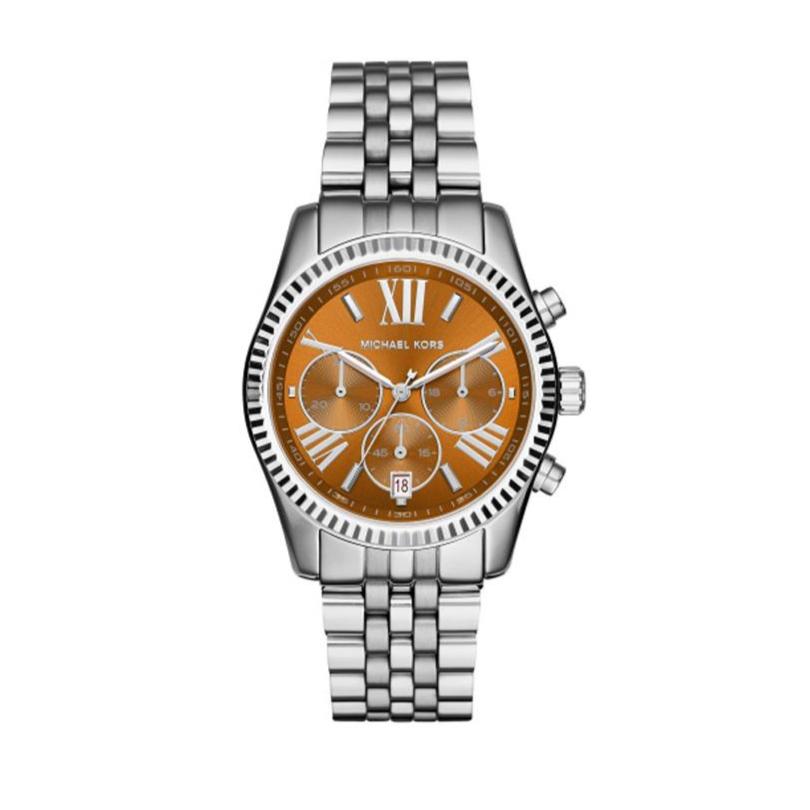 Michael Kors Lexington Chronograph Brown Dial Silver Steel Strap Watch For Women - MK6221