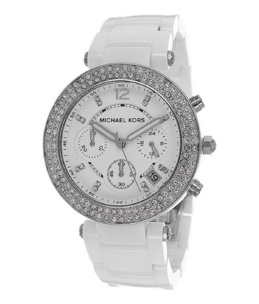 Michael Kors Parker White Dial White Leather Strap Watch for Women - MK5848