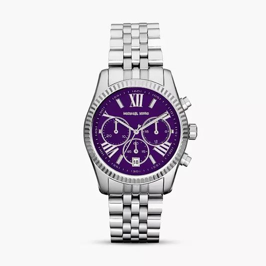 Michael Kors Lexington Chronograph Purple Dial Silver Steel Strap Watch For Women - MK6223