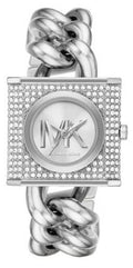 Michael Kors Chain Lock Pave Silver Dial Silver Steel Strap Watch For Women - MK4718