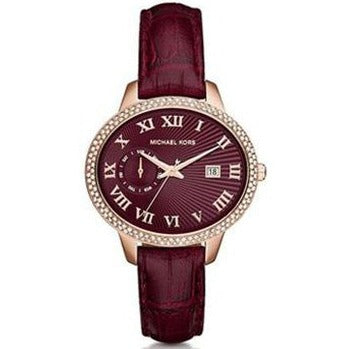 Michael Kors Whitley Quartz Burgundy Dial Burgundy Leather Strap Watch For Women - MK2430