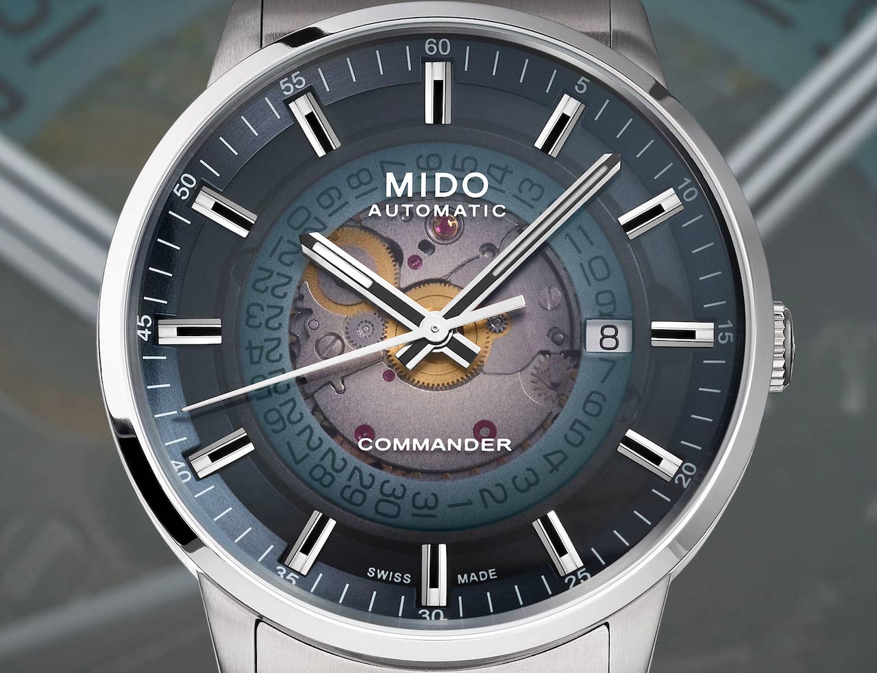 Mido Commander Automatic Gradient Blue Dial Silver Steel Strap Watch For Men - M021.407.11.411.01