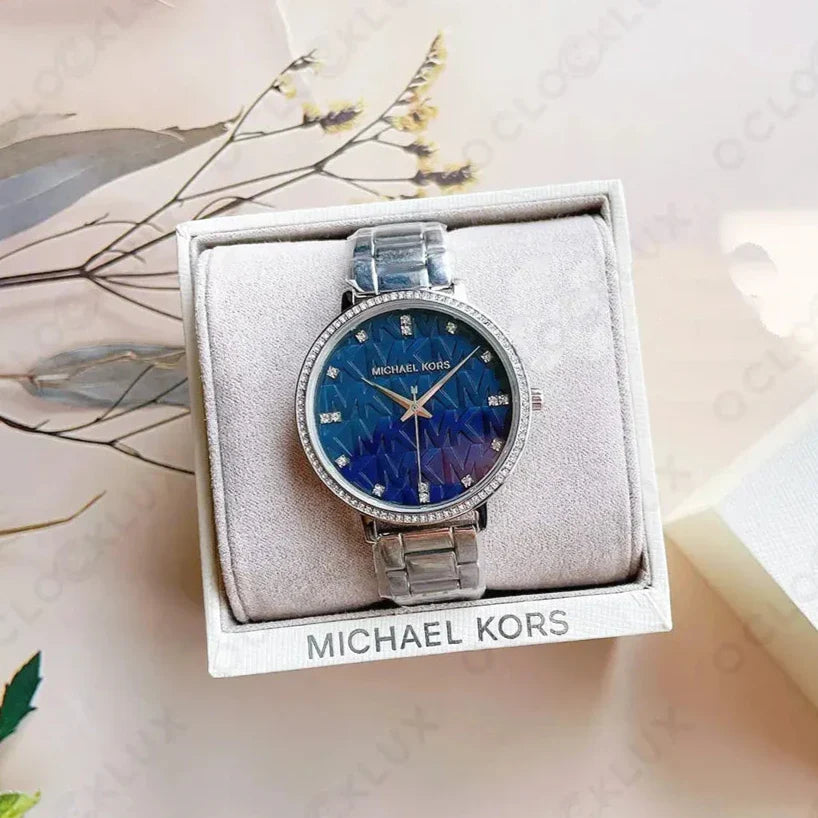 Michael Kors Pyper Blue Dial Silver Steel Strap Watch For Women - MK4671