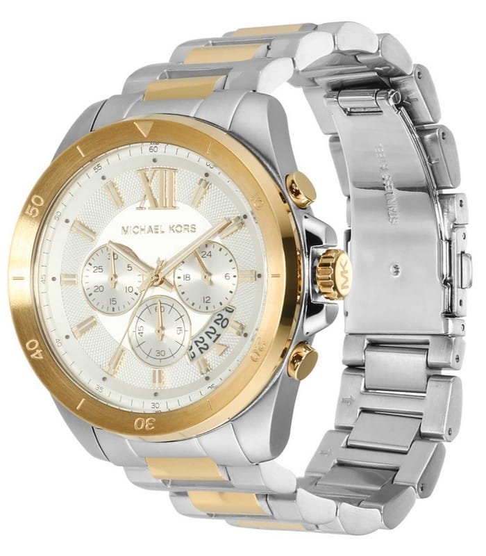 Michael Kors Brecken Chronograph White Dial Two Tone Steel Strap Watch For Men - MK9064