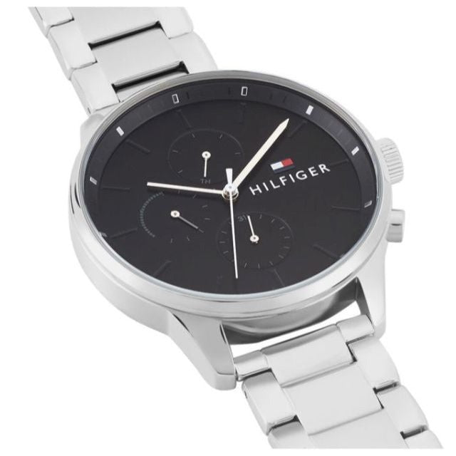 Tommy Hilfiger Chase Quartz Black Dial Silver Steel Strap Watch For Men - 1791485