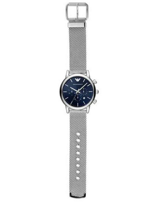 Emporio Armani Luigi Chronograph Blue Dial Silver Mesh Bracelet Watch For Men - AR80038