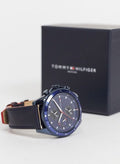 Tommy Hilfiger Parker Chronograph Quartz Blue Dial Blue Leather Strap Watch For Men - 1791839