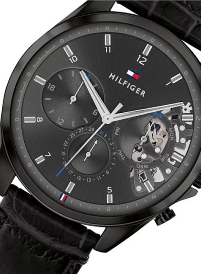 Tommy Hilfiger Baker Chronograph Black Dial Black Leather Strap Watch For Men  - 1710452