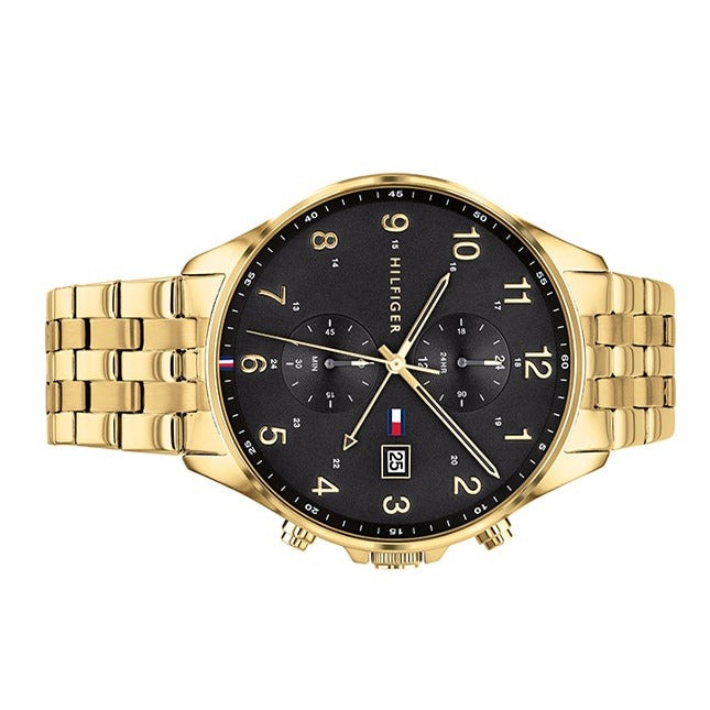 Tommy Hilfiger West Chronograph Quartz Black Dial Gold Steel Strap Watch For Men - 1791708