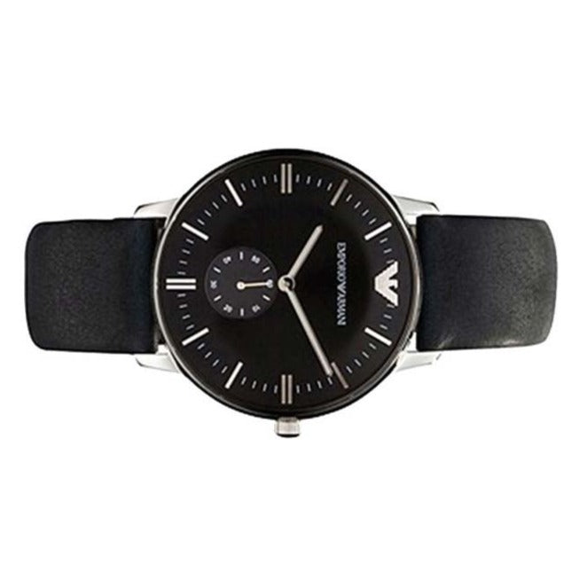 Emporio Armani Gianni Quartz Black Dial Black Leather Strap Watch For Men - AR0382