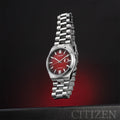 Citizen Tsuyosa Automatic Red Dial Silver Steel Strap Watch For Men - NJ0150-56W