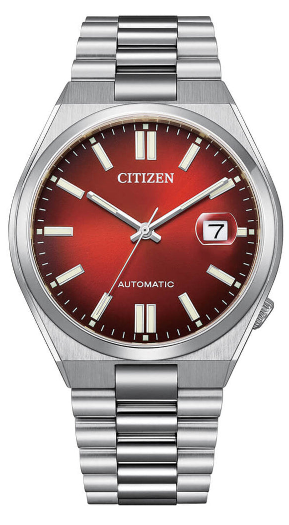 Citizen Tsuyosa Automatic Red Dial Silver Steel Strap Watch For Men - NJ0150-56W