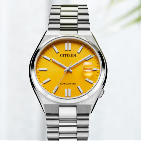 Citizen Tsuyosa Automatic Yellow Dial Silver Steel Strap Watch for Men - NJ0150-81Z