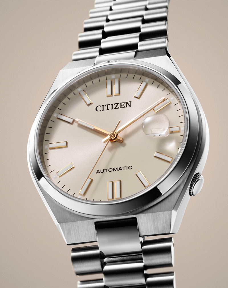 Citizen Tsuyosa Automatic Oatmeal White Dial Silver Steel Strap Watch For Men - NJ0151-88W