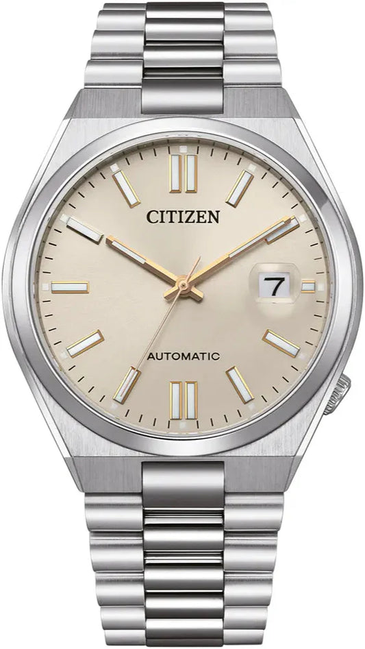 Citizen Tsuyosa Automatic Oatmeal White Dial Silver Steel Strap Watch For Men - NJ0151-88W