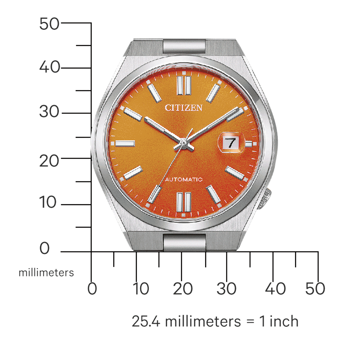 Citizen Tsuyosa Automatic Orange Dial Silver Steel Strap Watch For Men - NJ0151-88Z