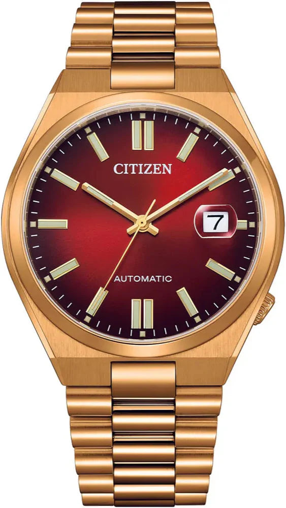 Citizen Tsuyosa Automatic Red Dial Gold Steel Strap Watch For Men - NJ0153-82X