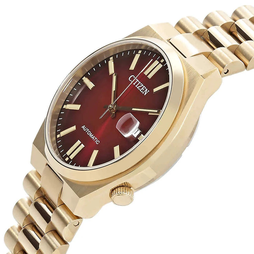 Citizen Tsuyosa Automatic Red Dial Gold Steel Strap Watch For Men - NJ0153-82X