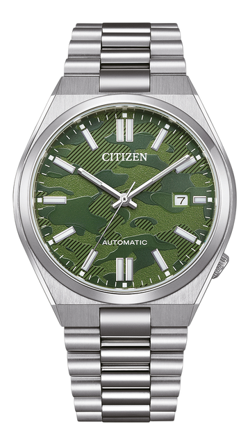 Citizen Tsuyosa Camouflage Green Dial Silver Steel Strap Watch For Men - NJ0159-86X