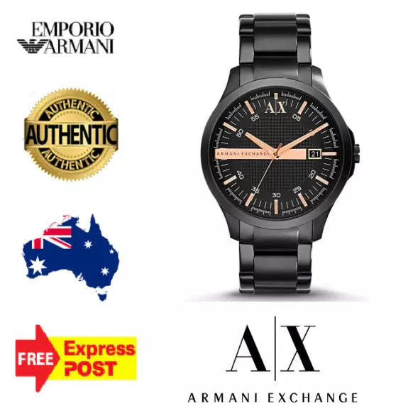 Armani Exchange Hampton Chronograph Black Dial Black Steel Strap Watch For Men - AX2150