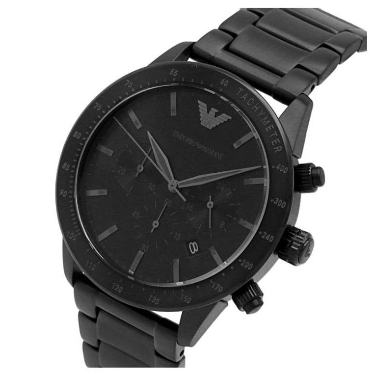 Emporio Armani Mario Chronograph Black Dial Black Steel Strap Watch For Men - AR11242