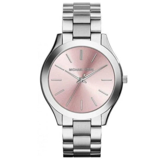 Michael Kors Slim Runway Quartz Pink Dial Silver Steel Strap Watch For Women - MK3380