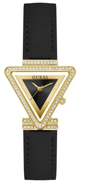 Guess Fame Quartz Black Dial Black Leather Strap Watch For Women - GW0504L5