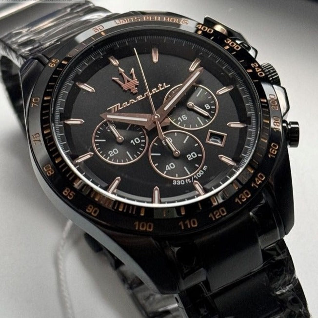 Maserati Traguardo Chronograph Black Dial Black Steel Strap Watch For Men - R8873612048