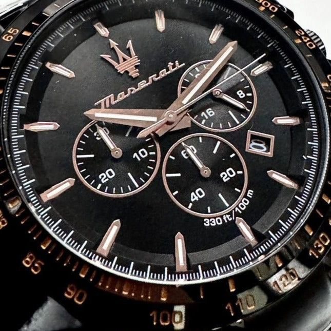 Maserati Traguardo Chronograph Black Dial Black Steel Strap Watch For Men - R8873612048