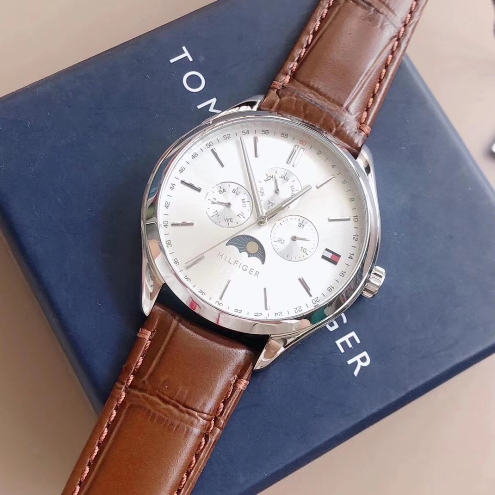 Tommy Hilfiger Oliver Quartz White Dial Brown Leather Strap Watch for Men - 1791304