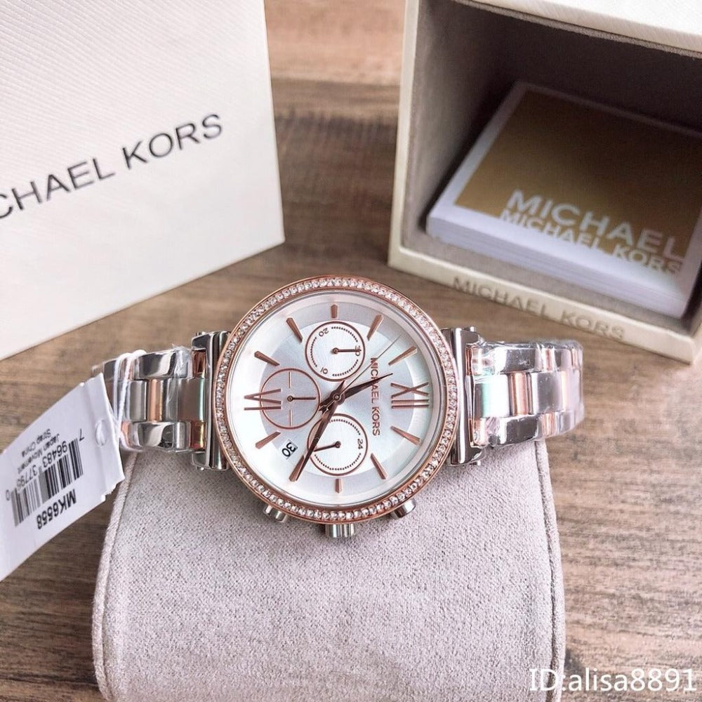 Michael Kors Sofie Chronograph Quartz White Dial Two Tone Steel Strap Watch For Women - MK6558