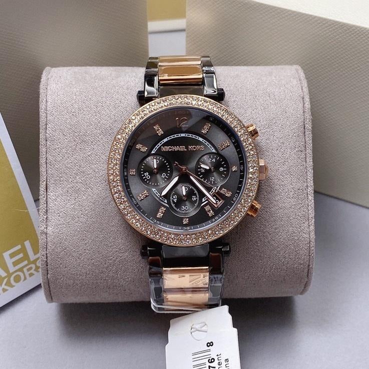 Michael Kors Parker Chronograph Quartz Grey Dial Two Tone Steel Strap Watch For Women - MK6440