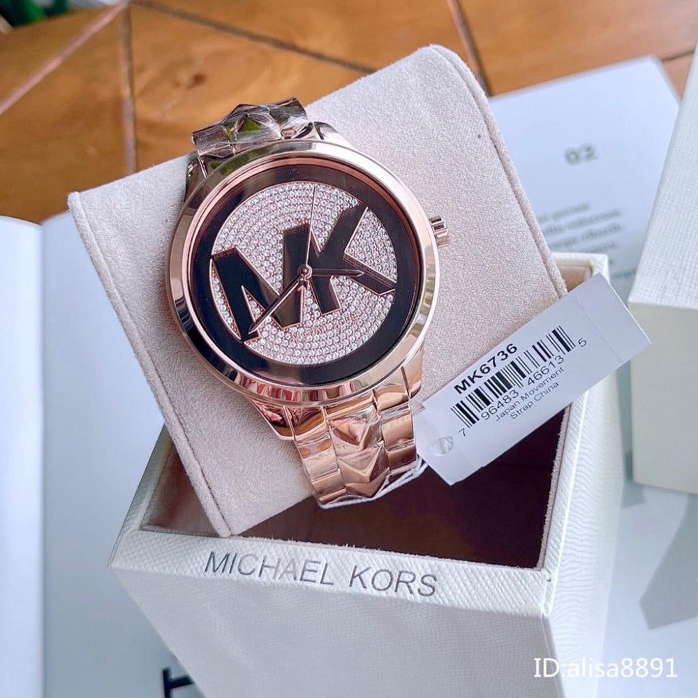 Michael Kors Runway Mercer Quartz Rose Gold Dial Rose Gold Steel Strap Watch For Women - MK6736