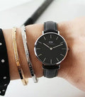 Daniel Wellington Classic Petite Sheffield Black Dial Black Leather Strap Watch For Women - DW00100236