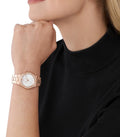 Michael Kors Lennox Three Hand Silver Dial Rose Gold Steel Strap Watch For Women - MK7279