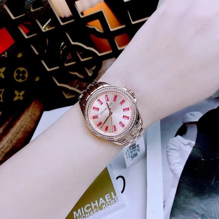 Michael Kors Mini Pilot Quartz Gold Dial Gold Steel Strap Watch For Women - MK7367