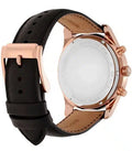 Michael Kors Lexington Chronograph Rose Gold Dial Black Leather Strap Watch For Men - MK8516