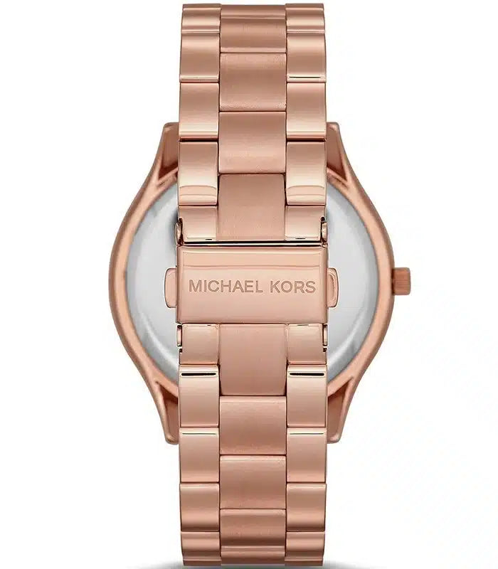 Michael Kors Slim Runway White Dial Rose Gold Steel Strap Watch For Women - MK3804