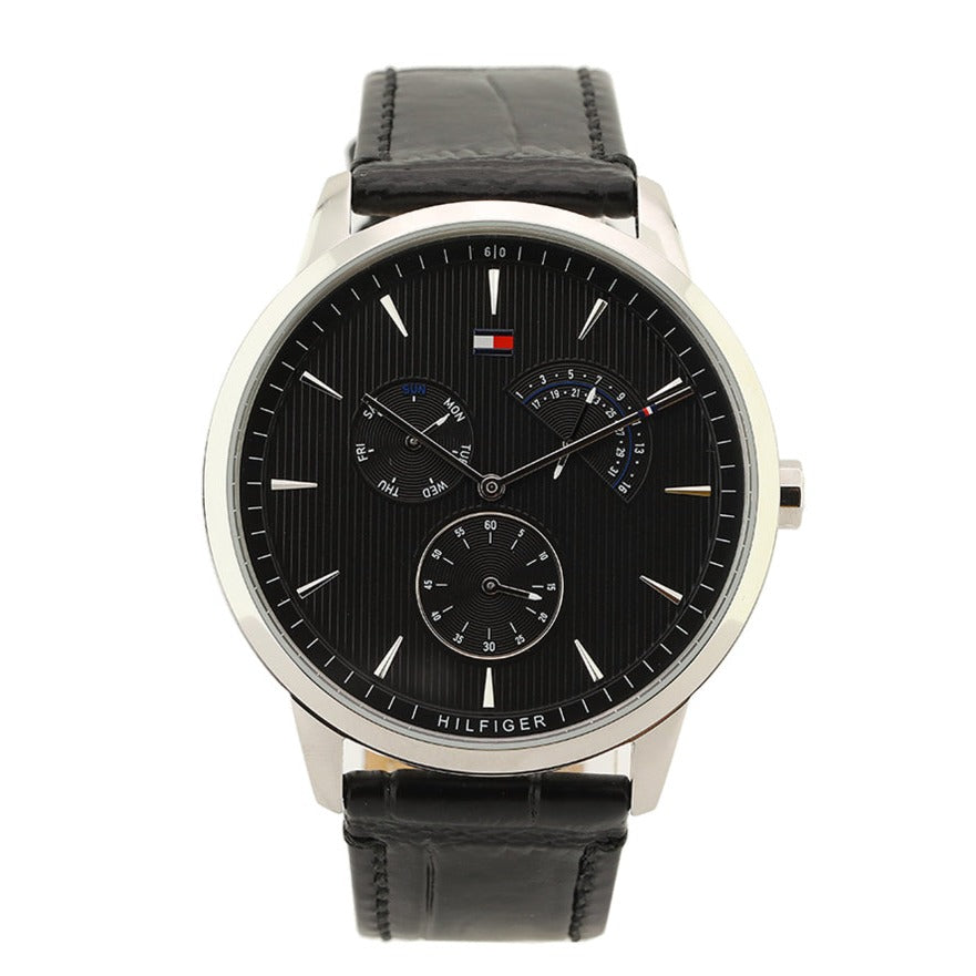 Tommy Hilfiger Brad Chronograph Black Dial Black Leather Strap Watch For Men - 1710391