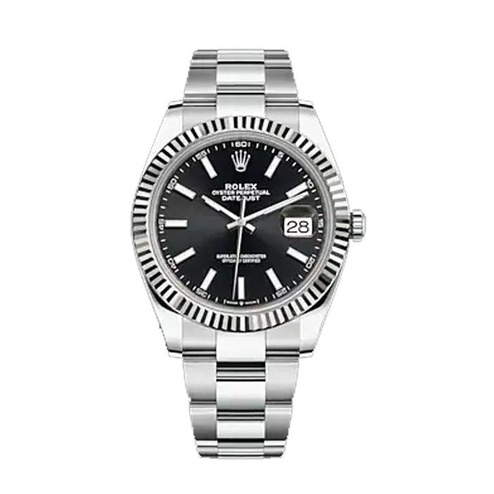 Rolex Datejust 41 Oyster Black Dial Silver Steel Strap Watch for Men - M126334-0017