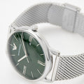 Emporio Armani Minimalist Quartz Green Dial Silver Mesh Bracelet Watch For Men - AR11578