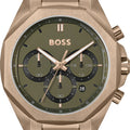 Hugo Boss Classic Chronograph Green Dial Beige Gold Steel Strap Watch For Men - 1514019