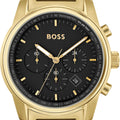 Hugo Boss Trace Chronograph Black Dial Gold Steel Strap Watch For Men - 1514006